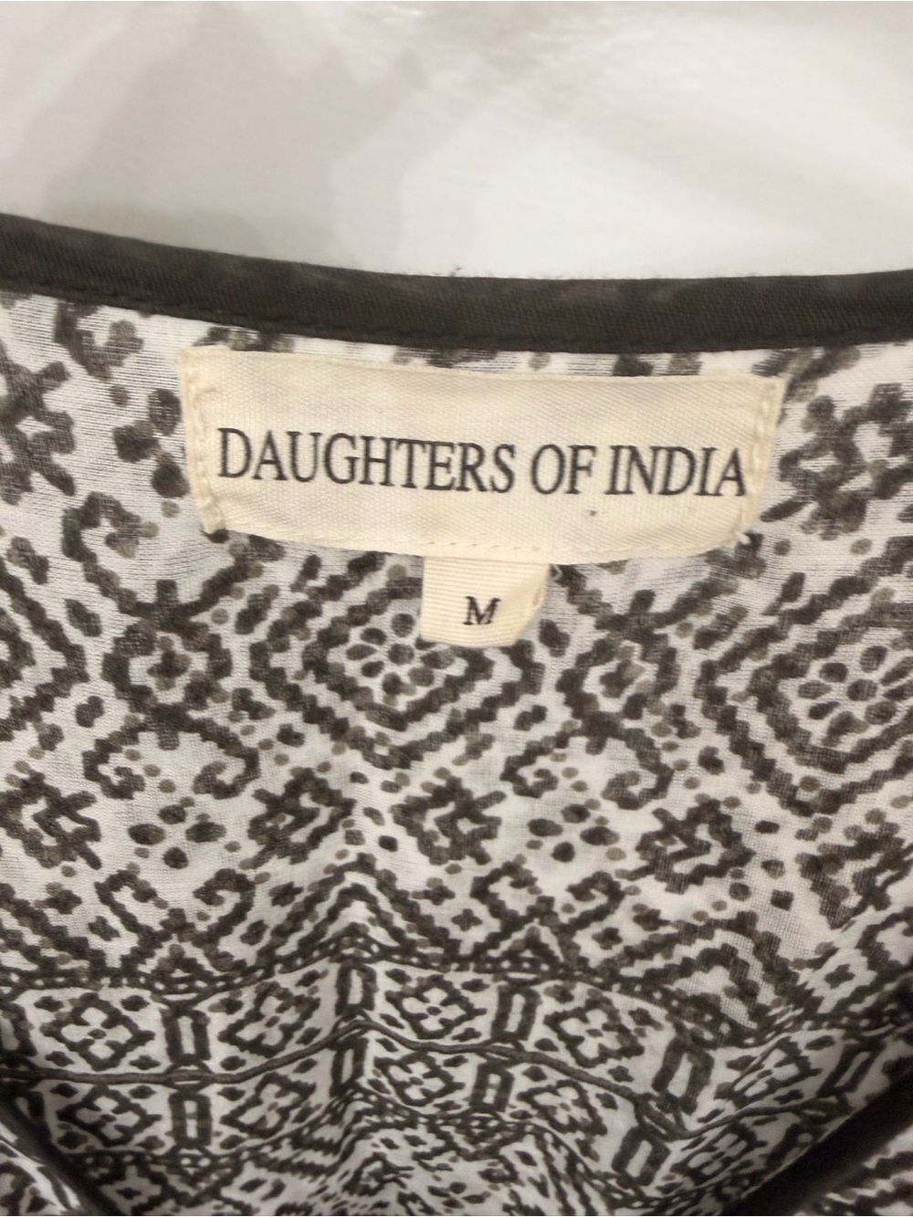 Daughters of India Jasmine Cotton Hand Blocked Midi Dress Charcoal Size Medium - Picture 7 of 11